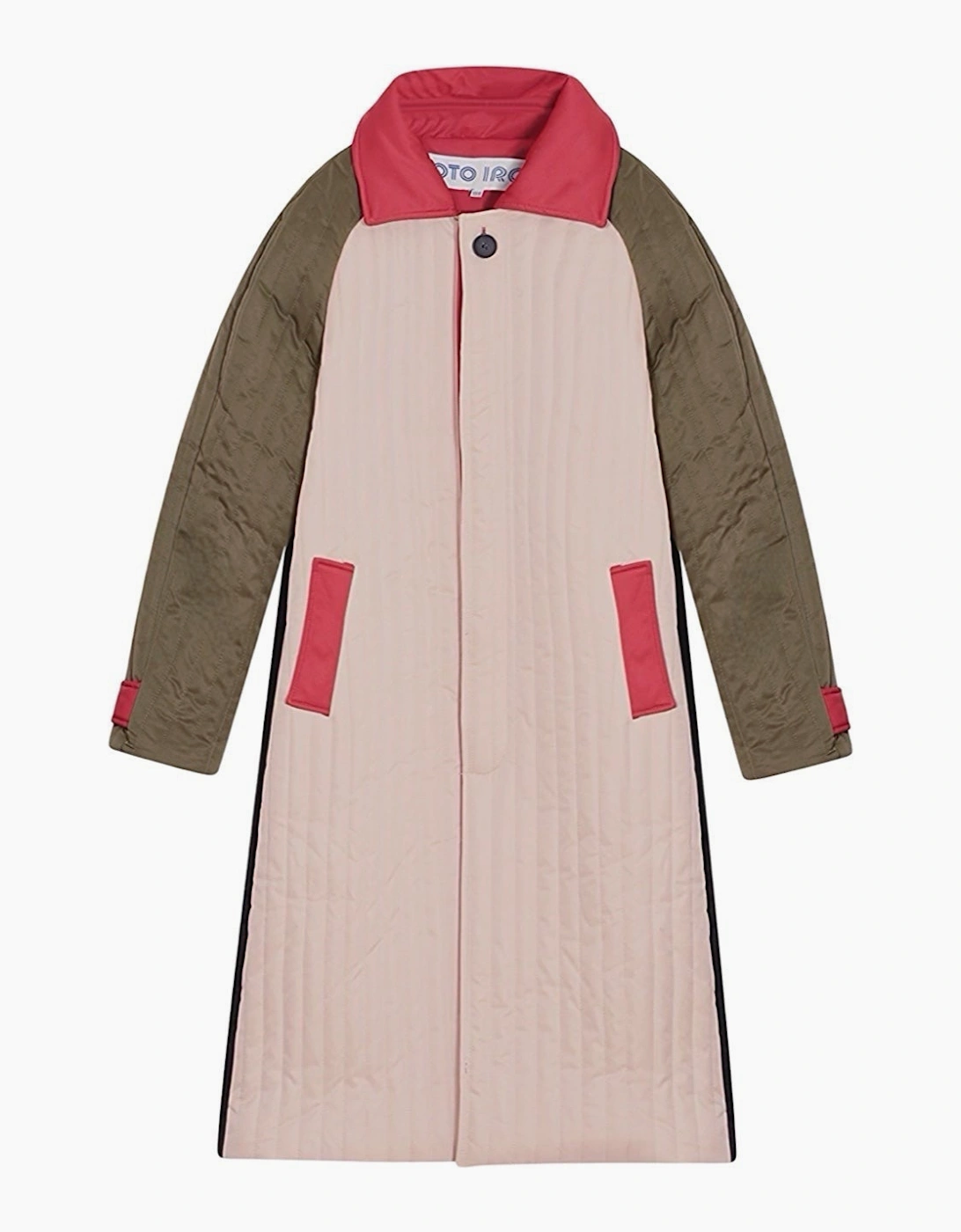 Beige Khaki Patchwork Block Quilt Long Jacket