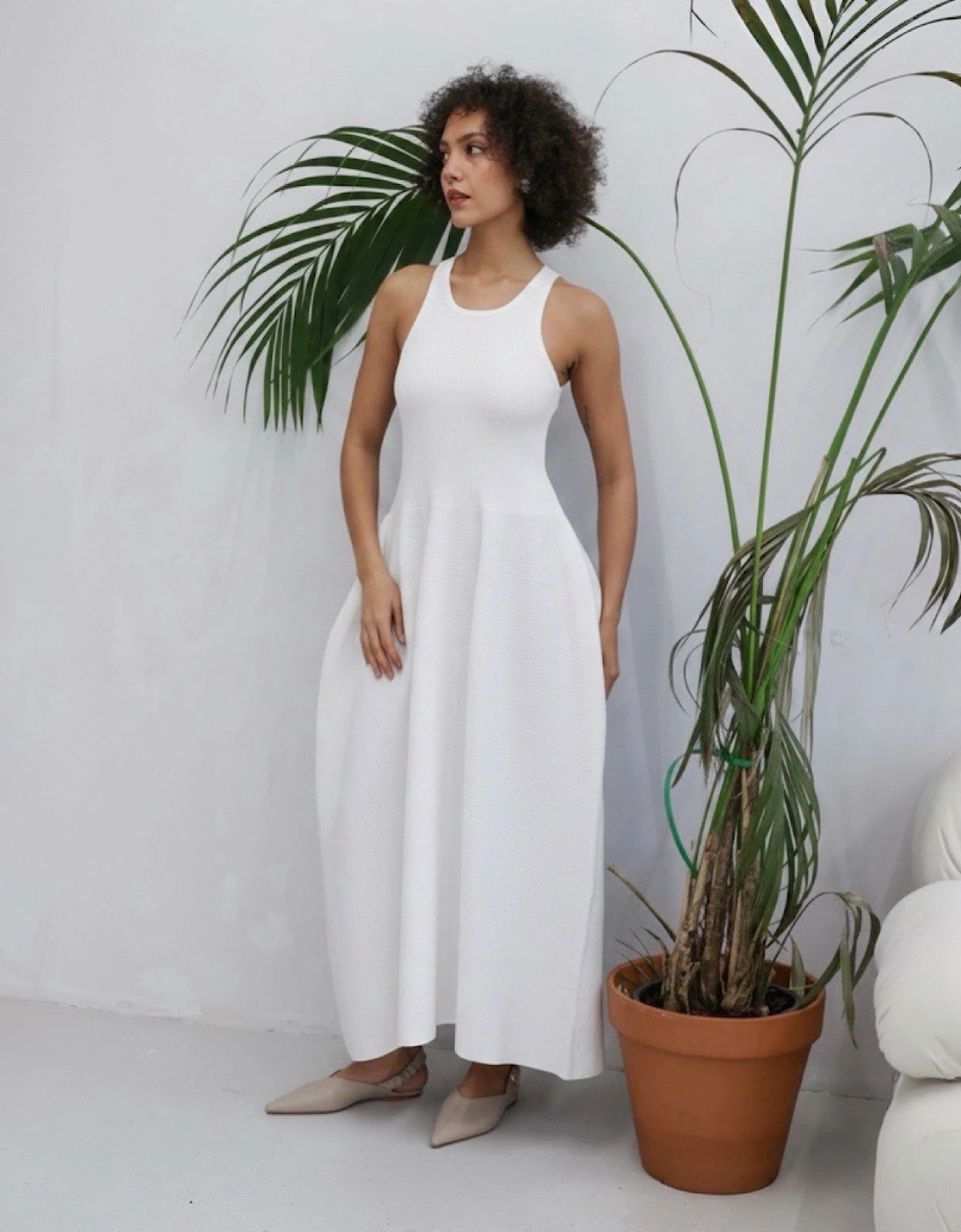 White Knitted Maxi Dress