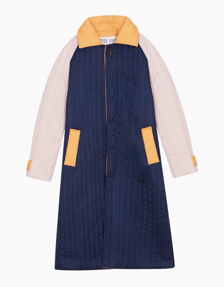 Navy Orange Patchwork Block Quilt Long Jacket