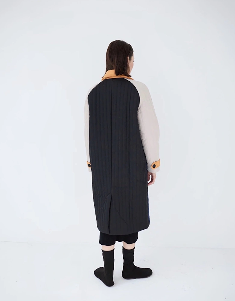 Navy Orange Patchwork Block Quilt Long Jacket