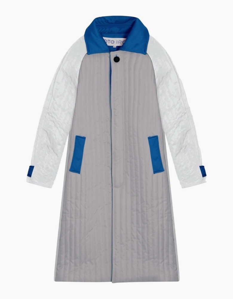 White Grey Patchwork Block Quilt Long Jacket