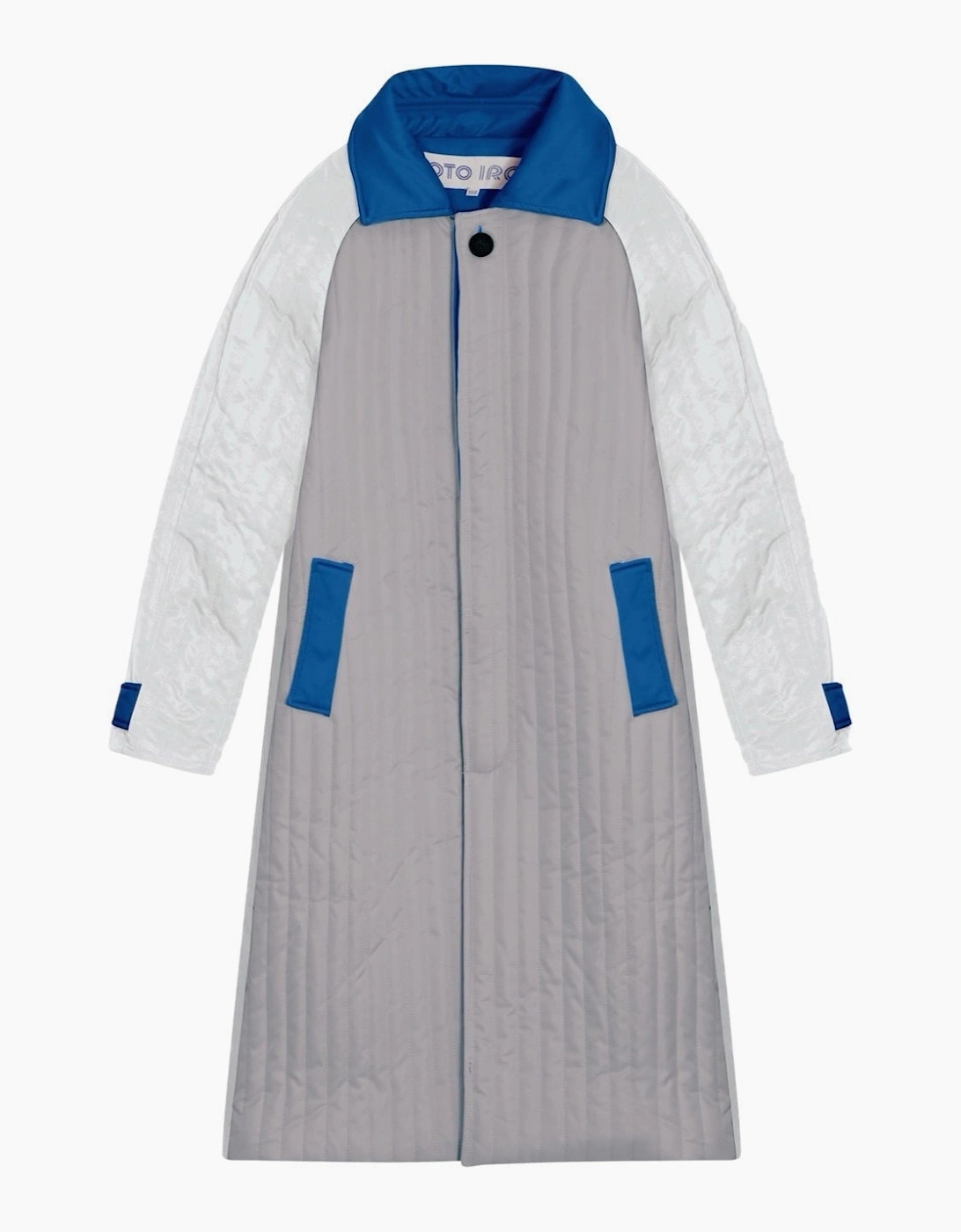 White Grey Patchwork Block Quilt Long Jacket