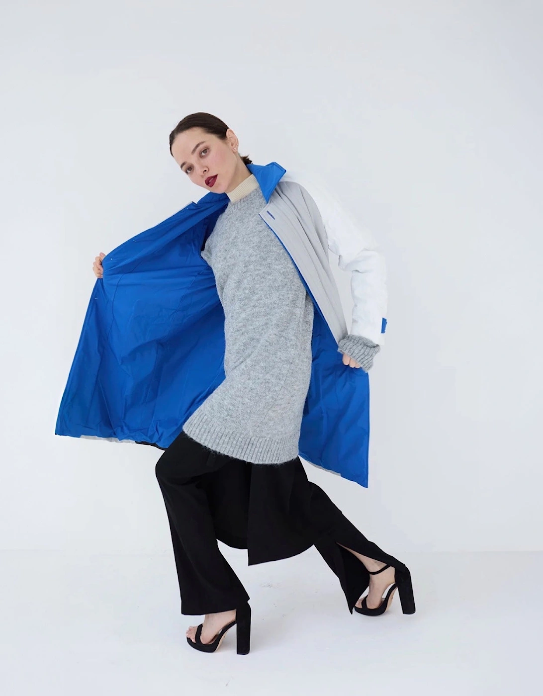 White Grey Patchwork Block Quilt Long Jacket