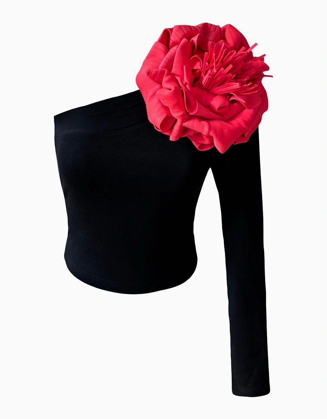 Black One Sleeve Top With Red Flower Pin