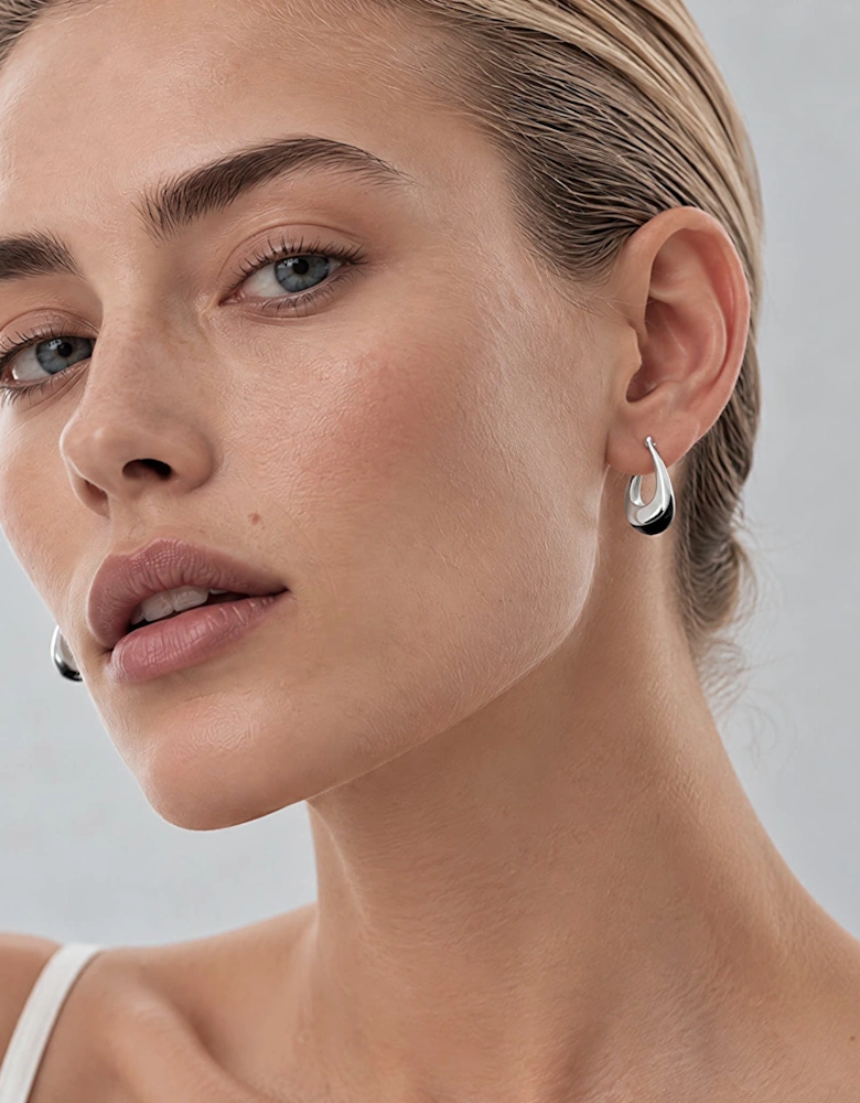 Sterling Silver And Onix Hoop Earrings