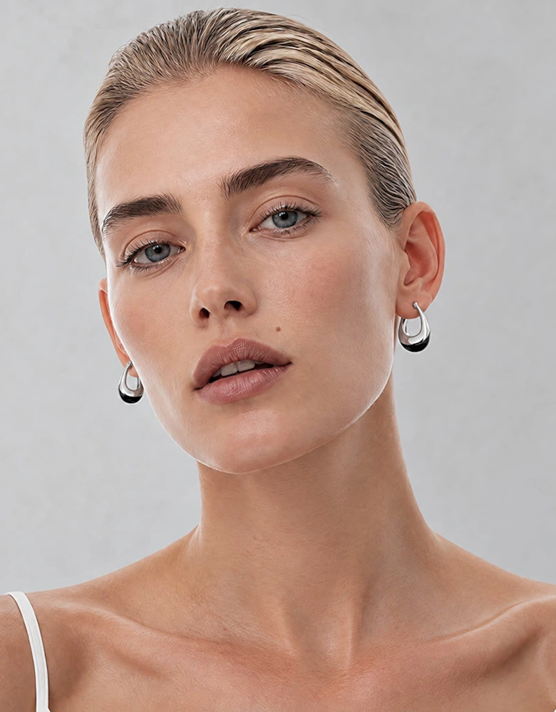 Sterling Silver And Onix Hoop Earrings