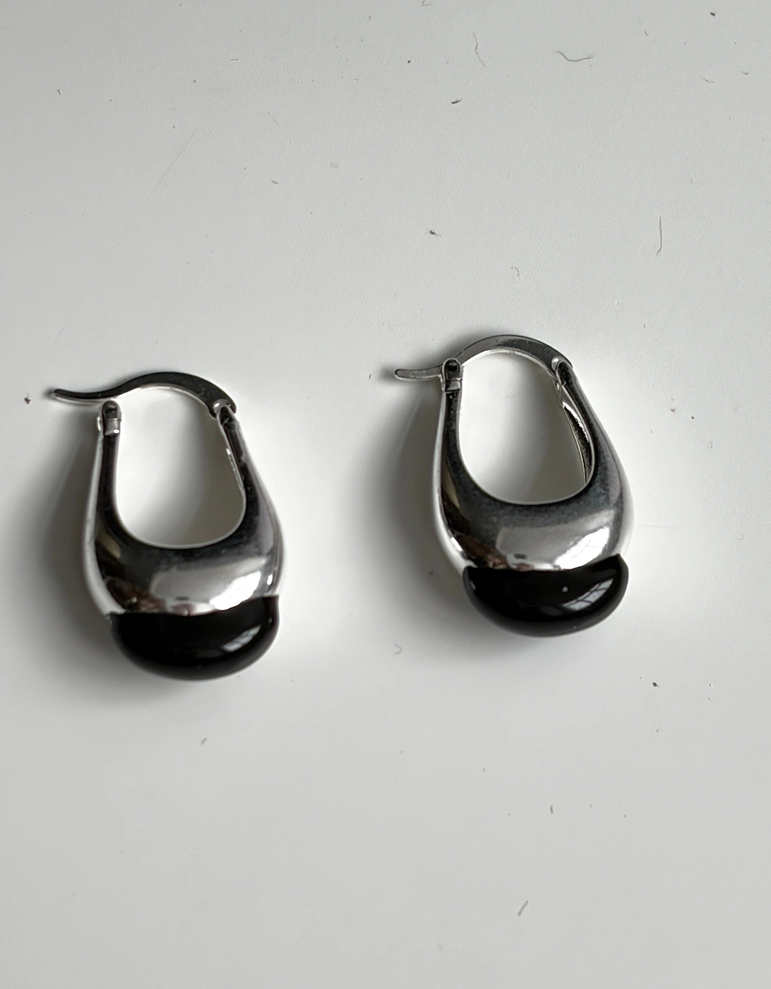 Sterling Silver And Onix Hoop Earrings