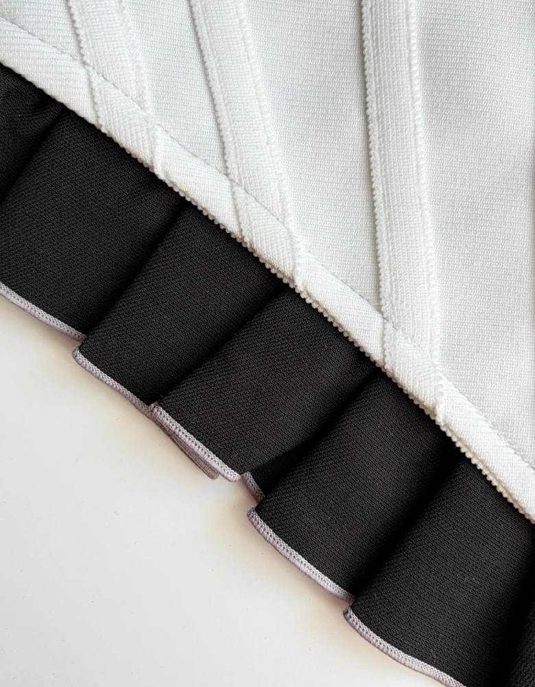 White Rib Knit Corset Top With Ruffle