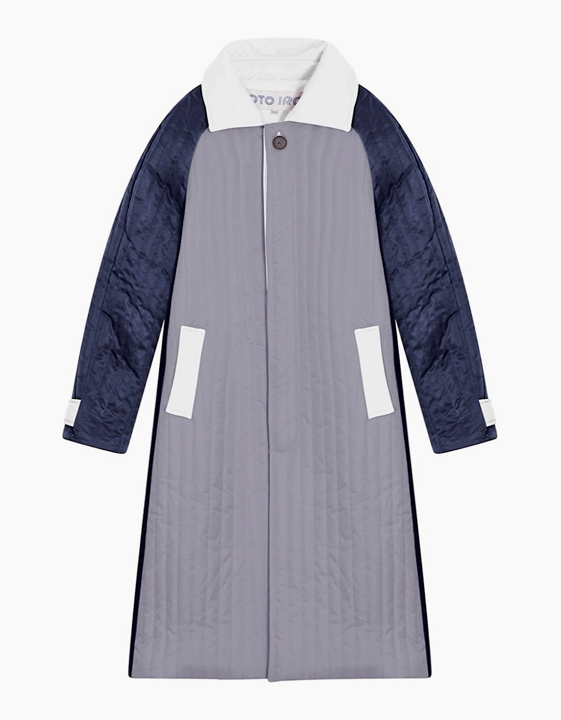 Grey Navy Patchwork Block Quilt Long Jacket