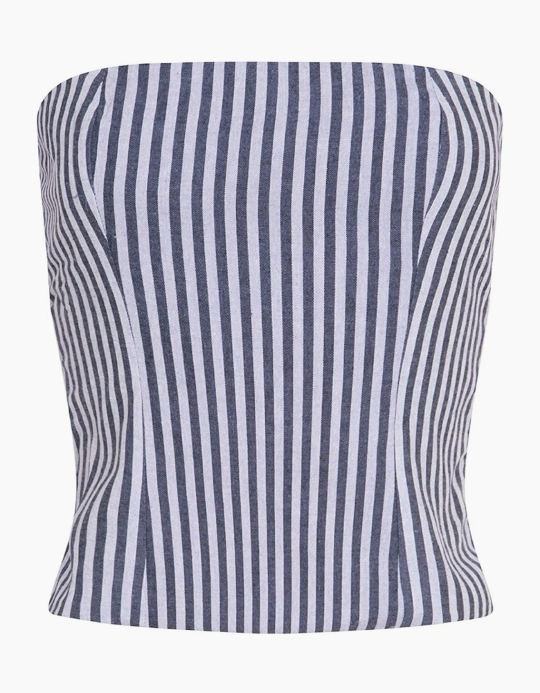 Blue White Striped Strapless Corset