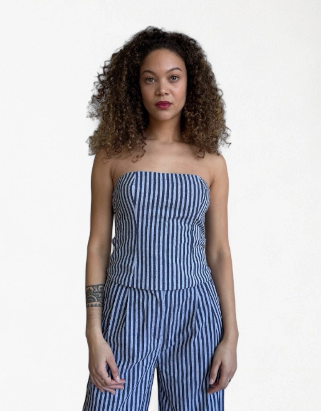 Blue White Striped Strapless Corset