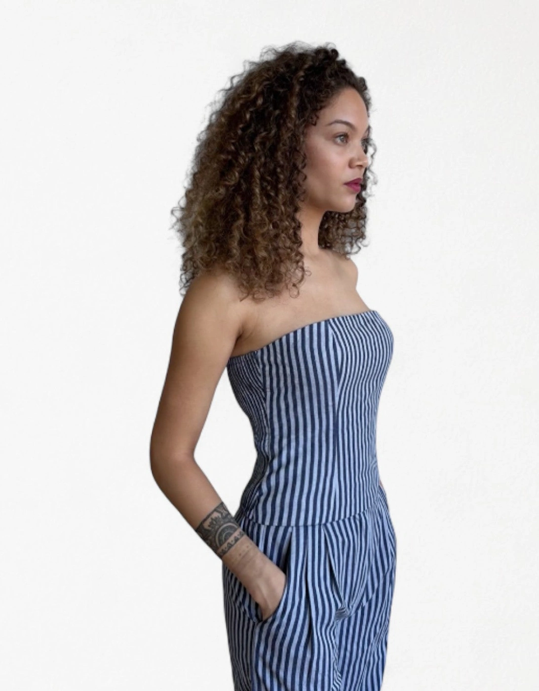 Blue White Striped Strapless Corset