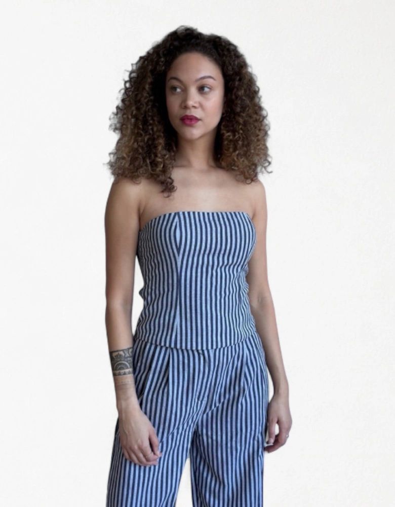 Blue White Striped Strapless Corset