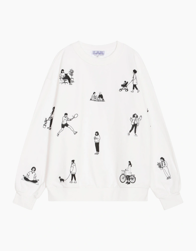 White Heavyweight Jumper With People Embroidery