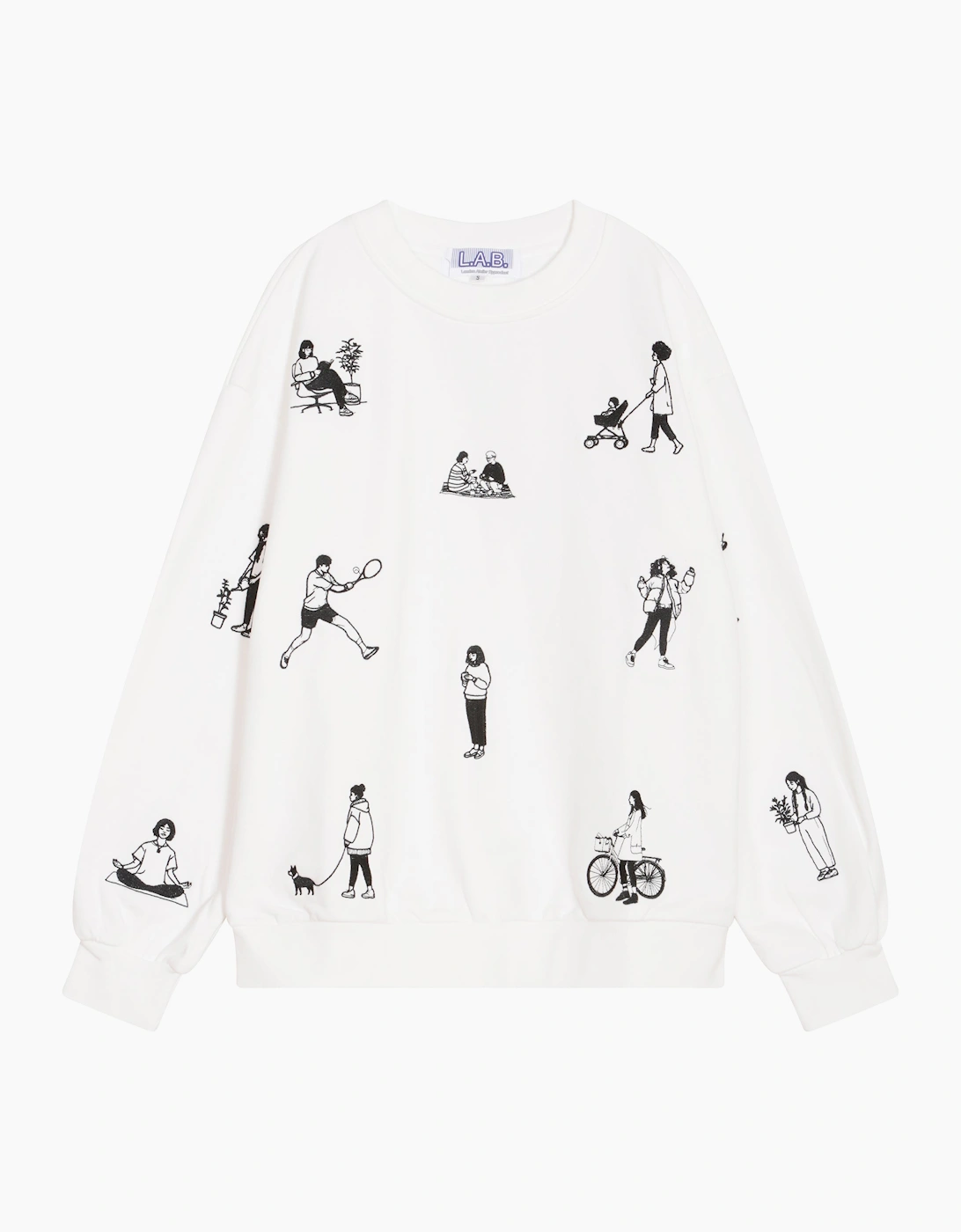 White Heavyweight Jumper With People Embroidery