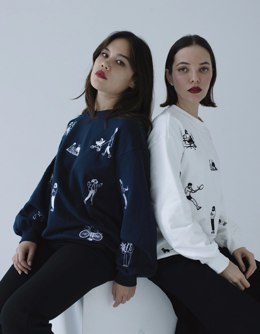 Navy Heavyweight Jumper With People Embroidery