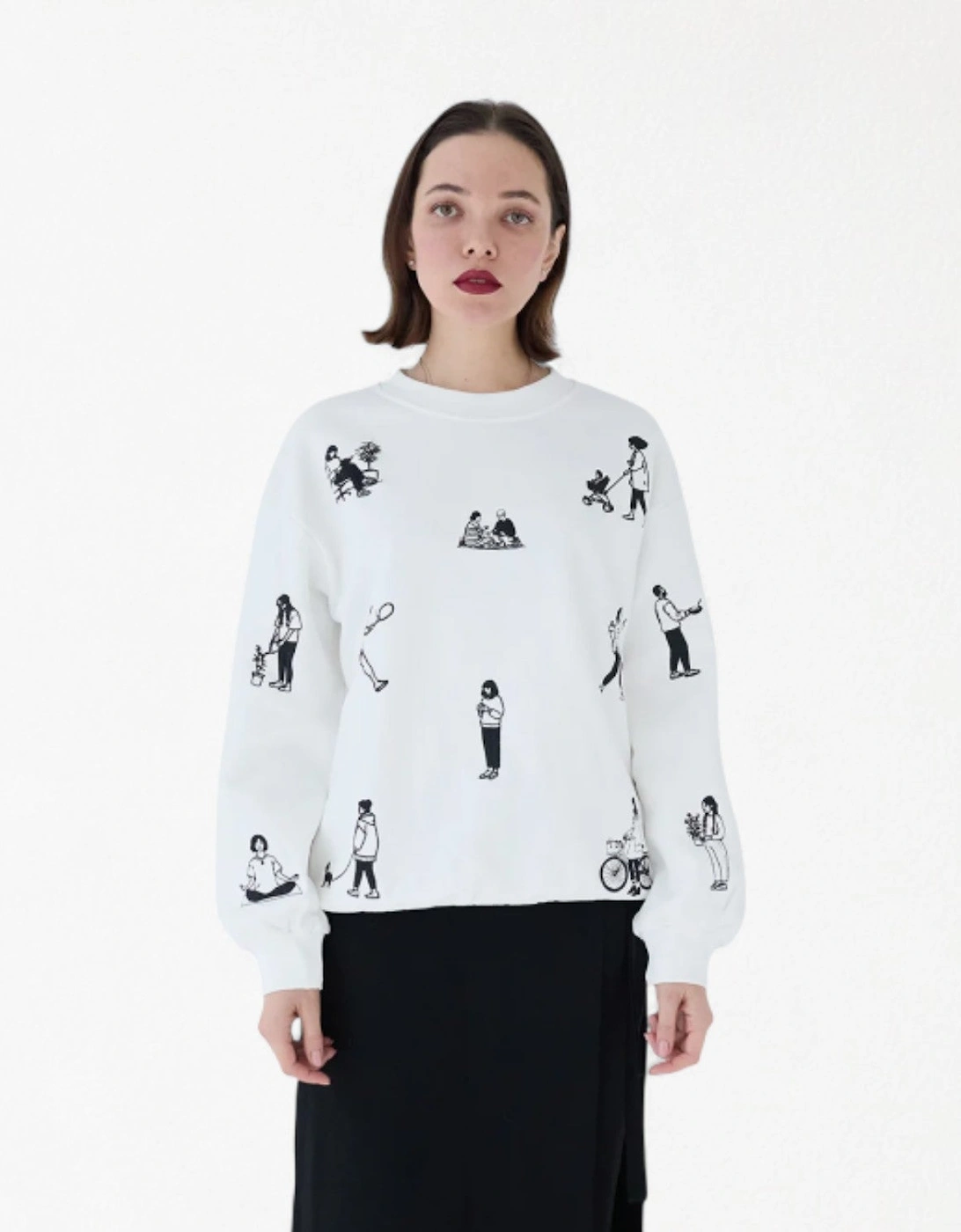 White Heavyweight Jumper With People Embroidery