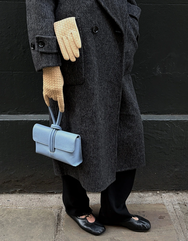 Beige Woven Leather Short Gloves
