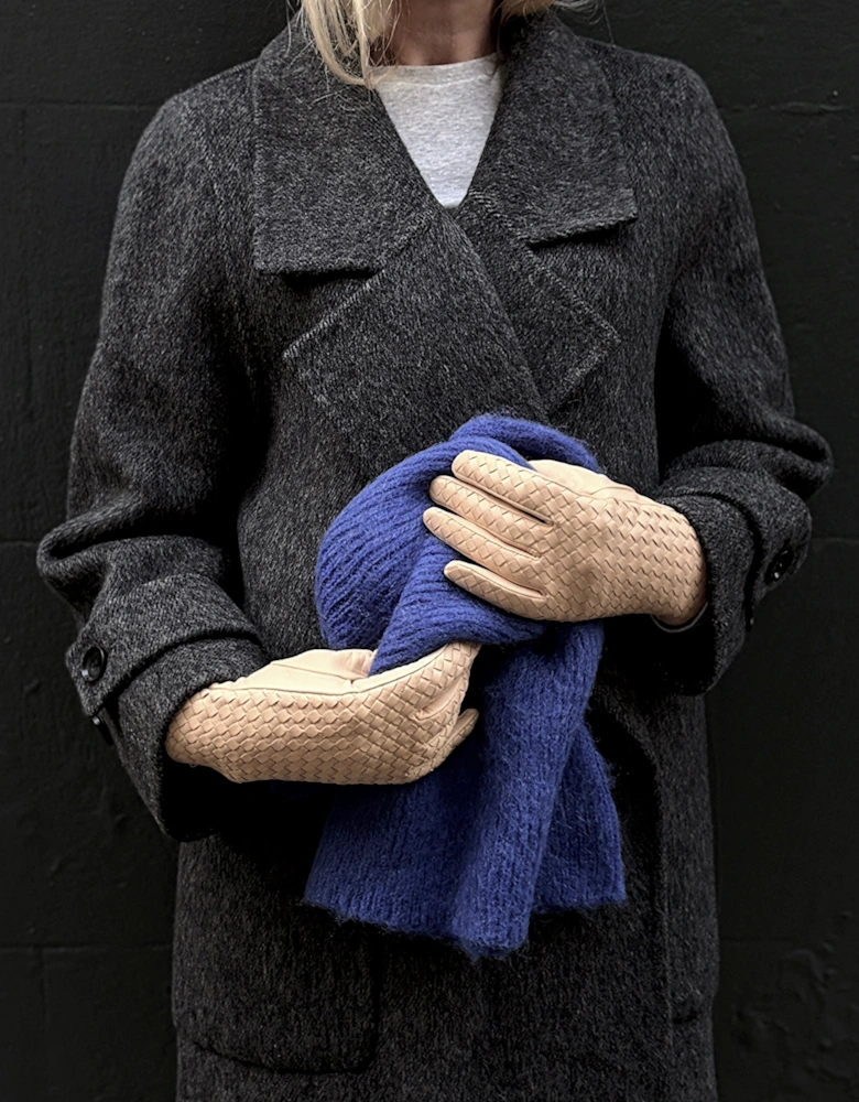 Beige Woven Leather Short Gloves