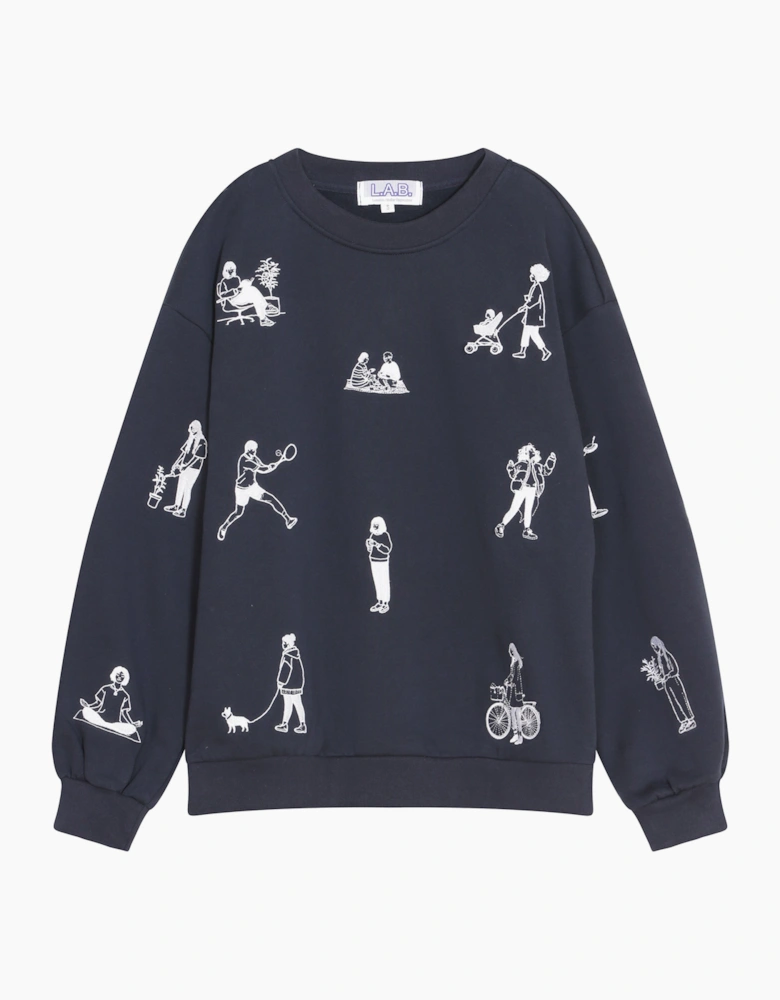 Navy Heavyweight Jumper With People Embroidery
