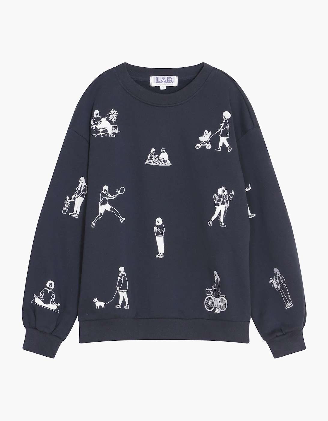 Navy Heavyweight Jumper With People Embroidery