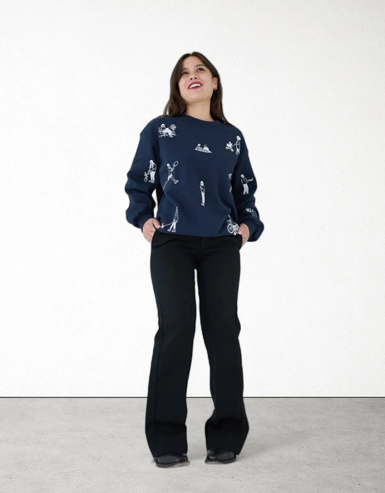 Navy Heavyweight Jumper With People Embroidery