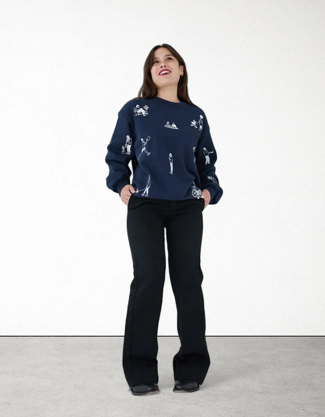 Navy Heavyweight Jumper With People Embroidery