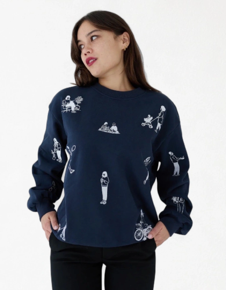 Navy Heavyweight Jumper With People Embroidery