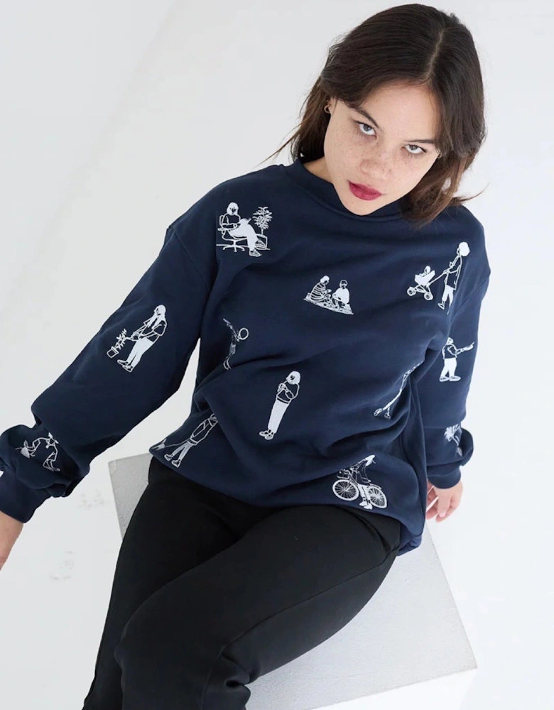 Navy Heavyweight Jumper With People Embroidery