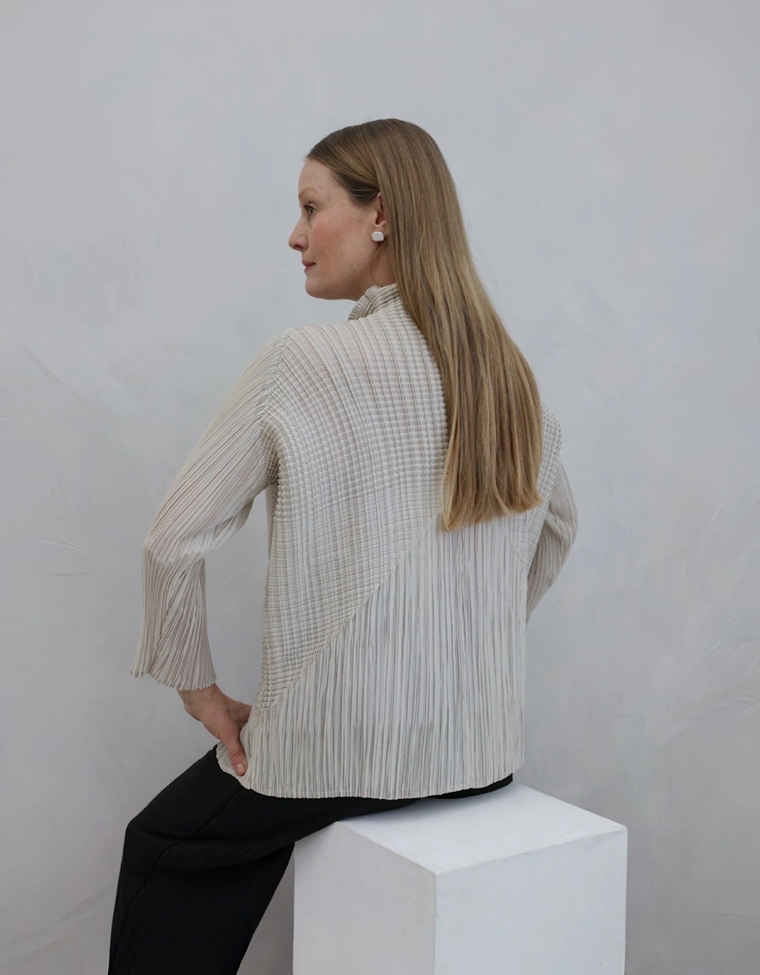 Beige Multi Way Accordion Pleated Shirt