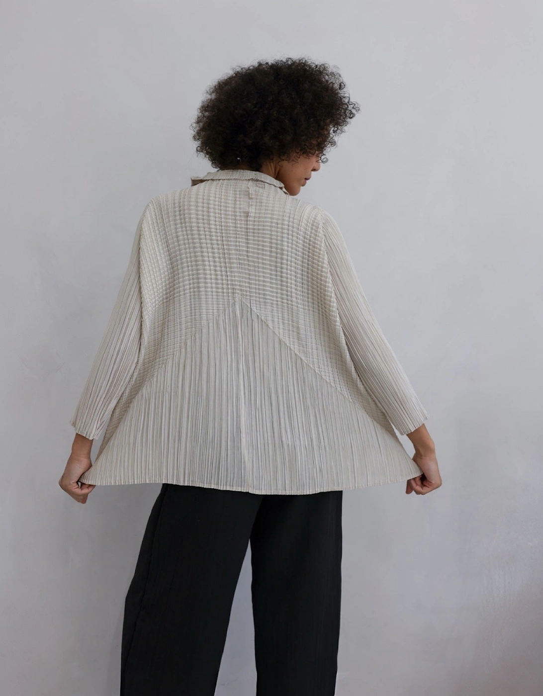 Beige Multi Way Accordion Pleated Shirt