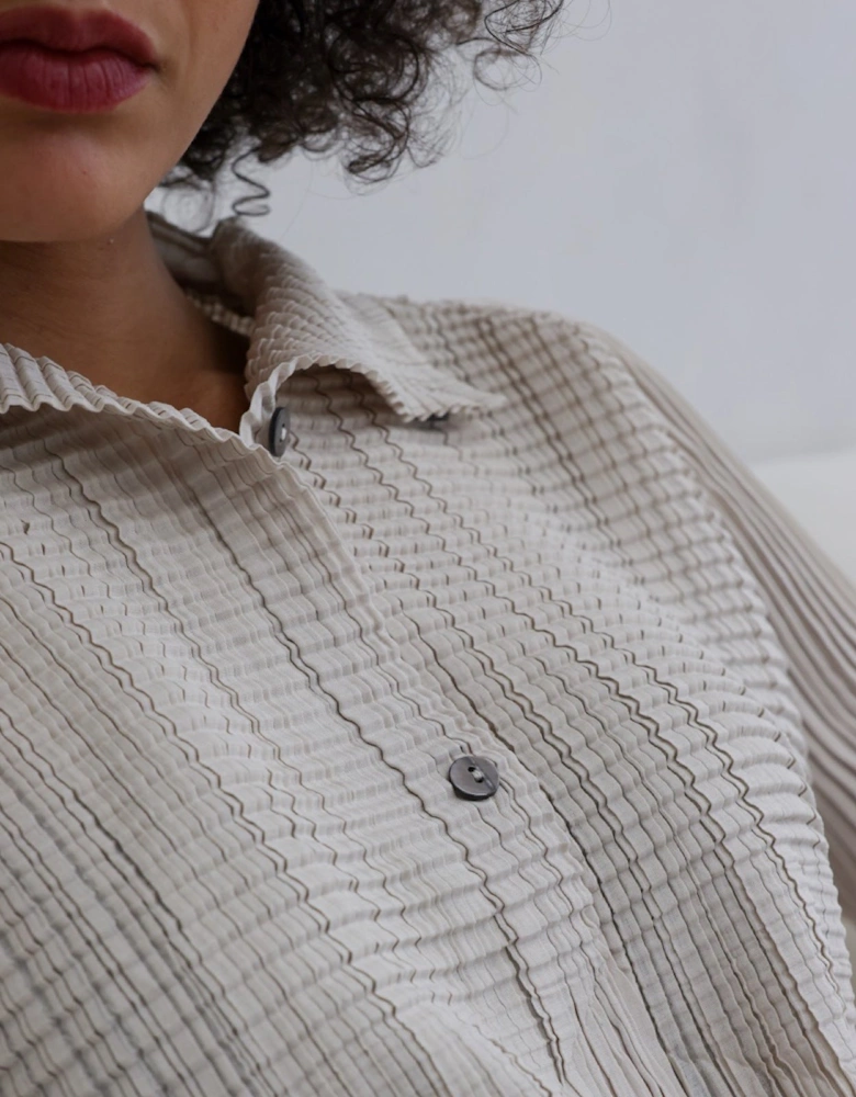 Beige Multi Way Accordion Pleated Shirt
