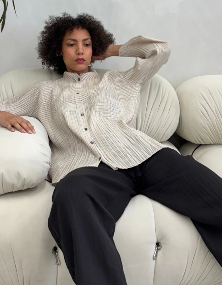 Beige Multi Way Accordion Pleated Shirt