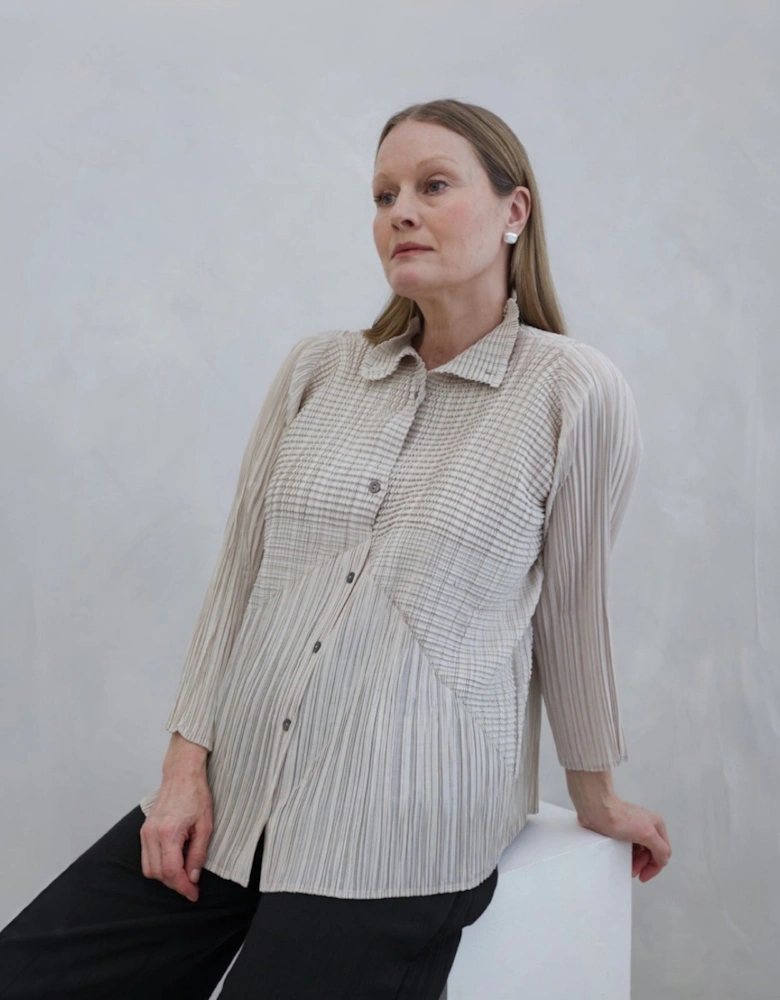 Beige Multi Way Accordion Pleated Shirt
