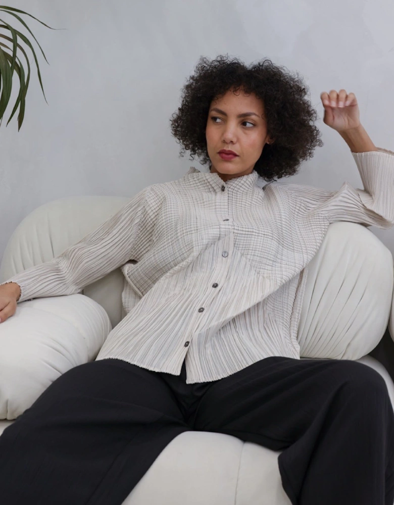 Beige Multi Way Accordion Pleated Shirt