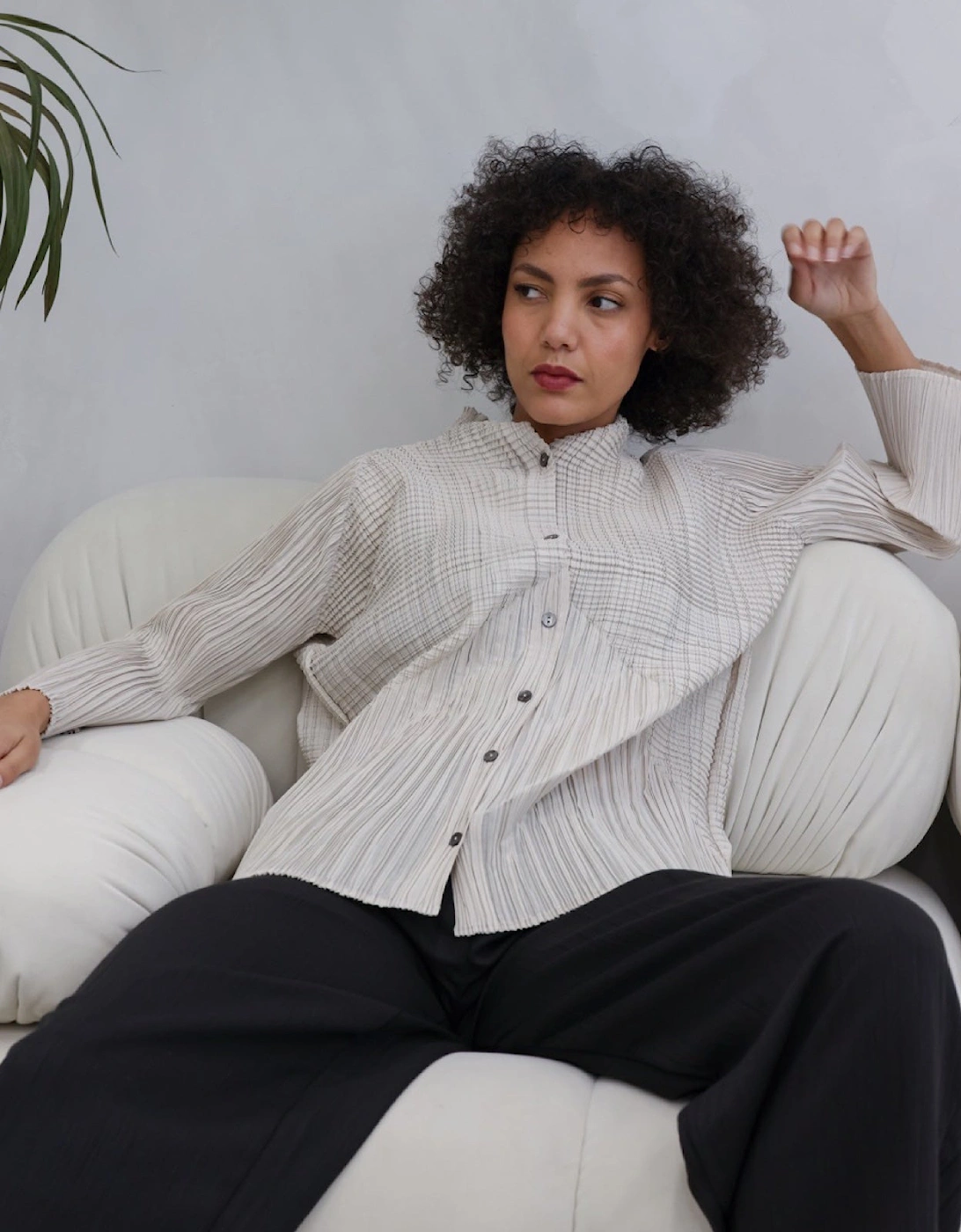 Beige Multi Way Accordion Pleated Shirt
