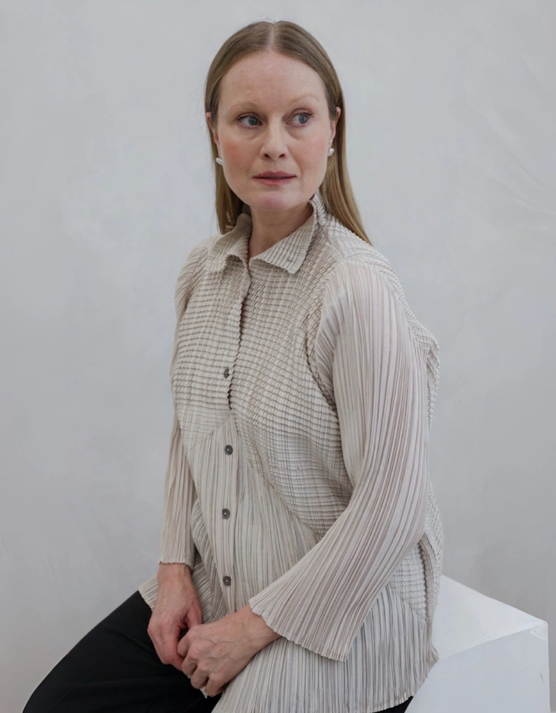 Beige Multi Way Accordion Pleated Shirt