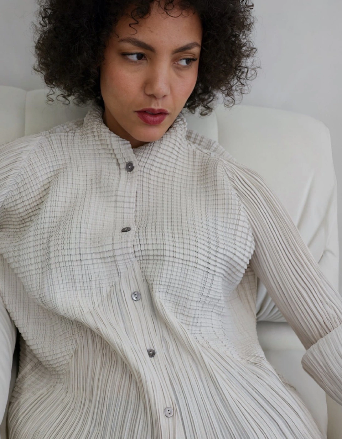 Beige Multi Way Accordion Pleated Shirt
