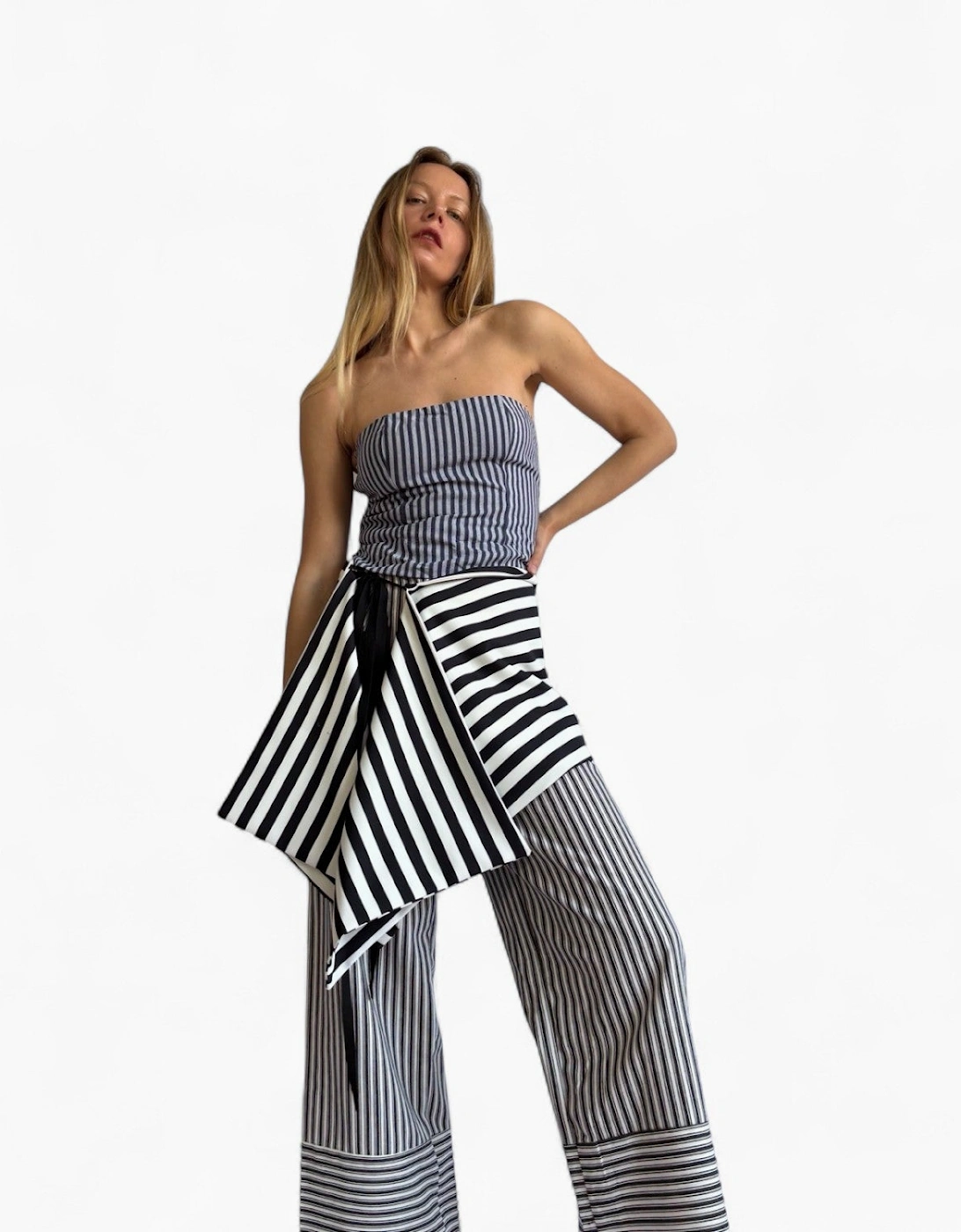 Striped Multi-Wear Top Or Apron Skirt Layer
