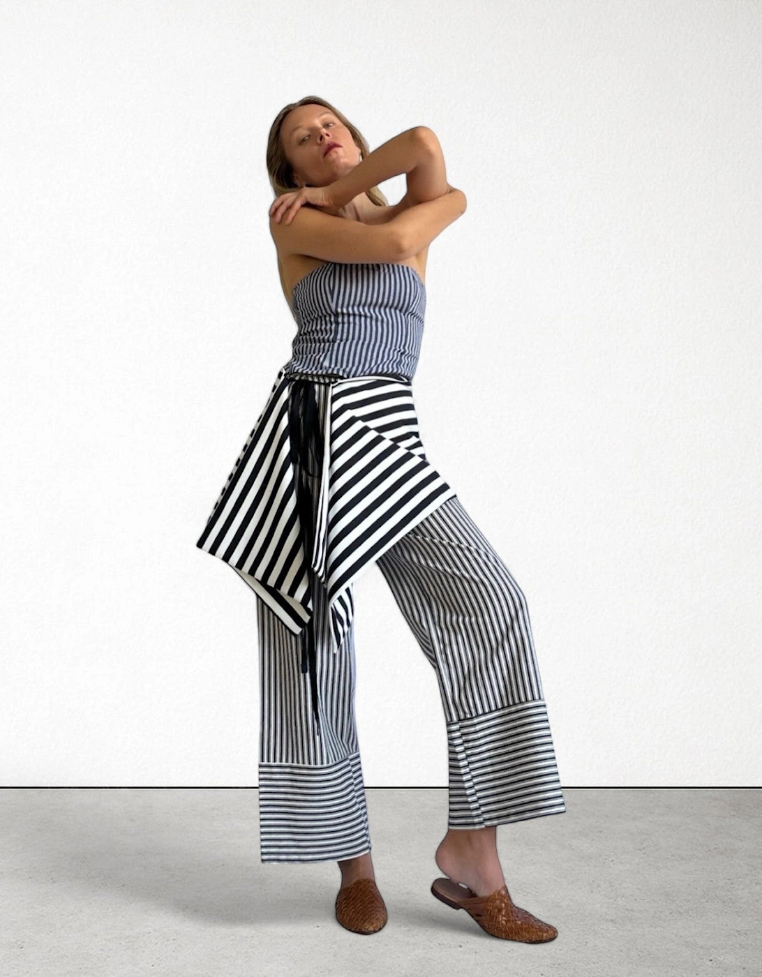 Striped Multi-Wear Top Or Apron Skirt Layer