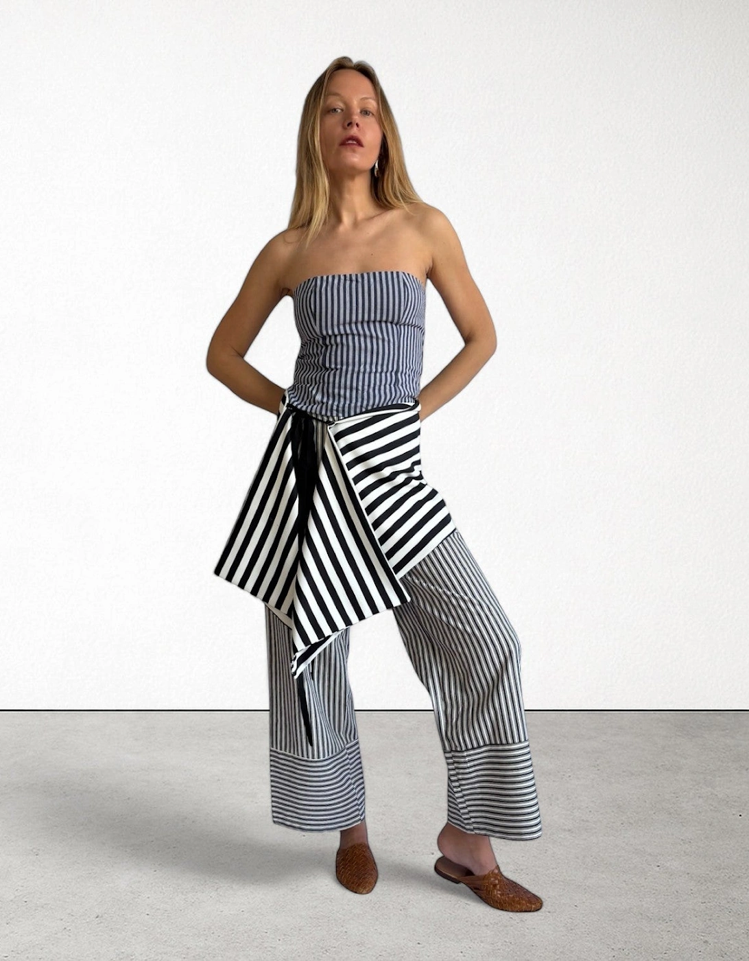 Striped Multi-Wear Top Or Apron Skirt Layer