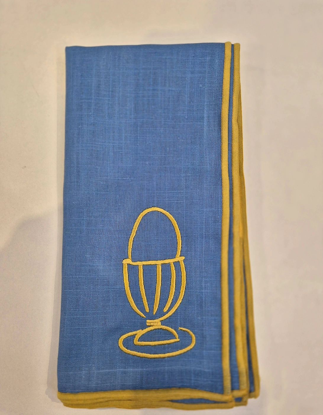 MÆGEN Set Of Two Linen Blend Napkins Egg Embroidery Blue