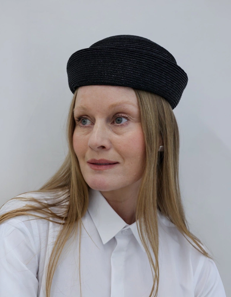 Black Straw Pillbox Hat
