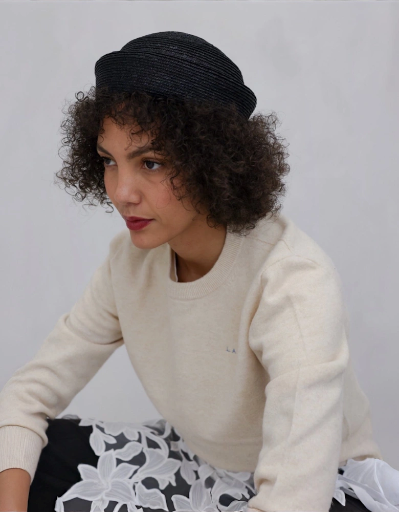 Black Straw Pillbox Hat