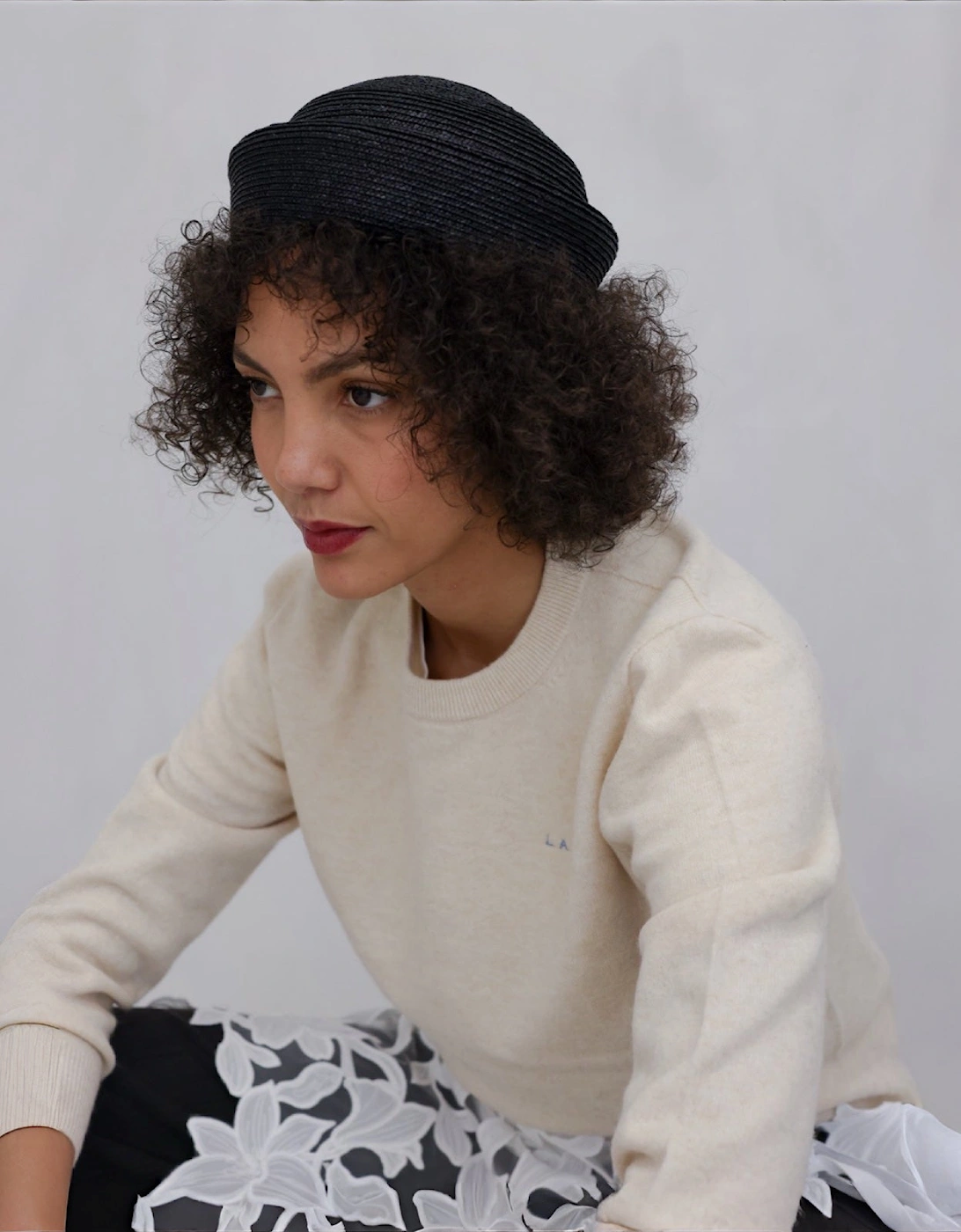 Black Straw Pillbox Hat