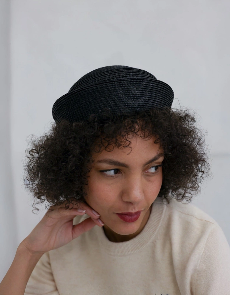 Black Straw Pillbox Hat