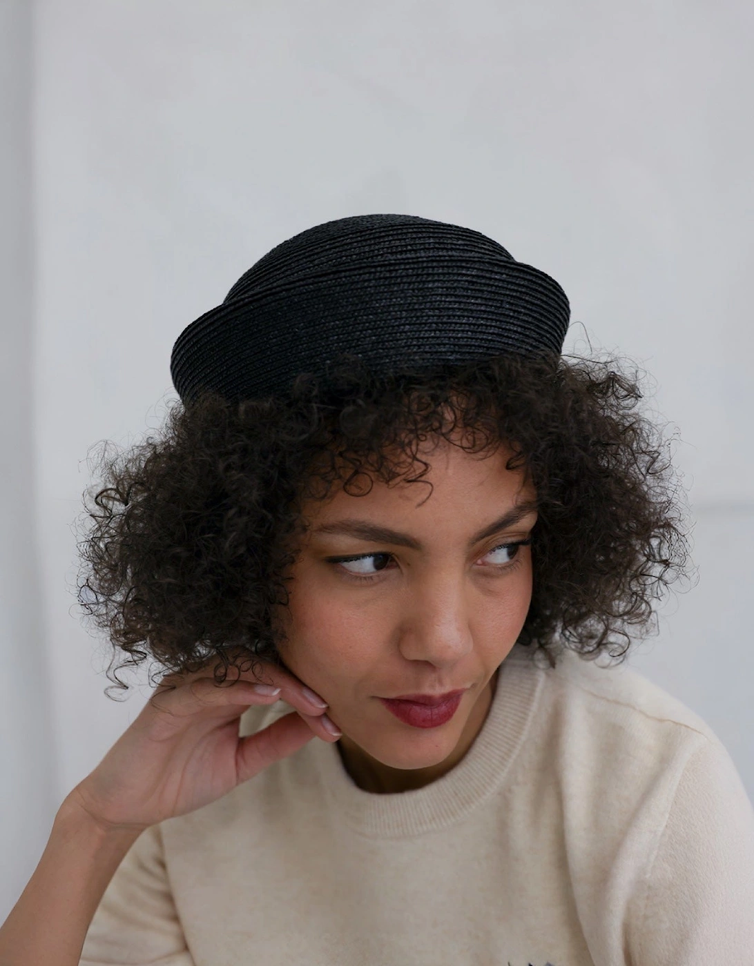 Black Straw Pillbox Hat