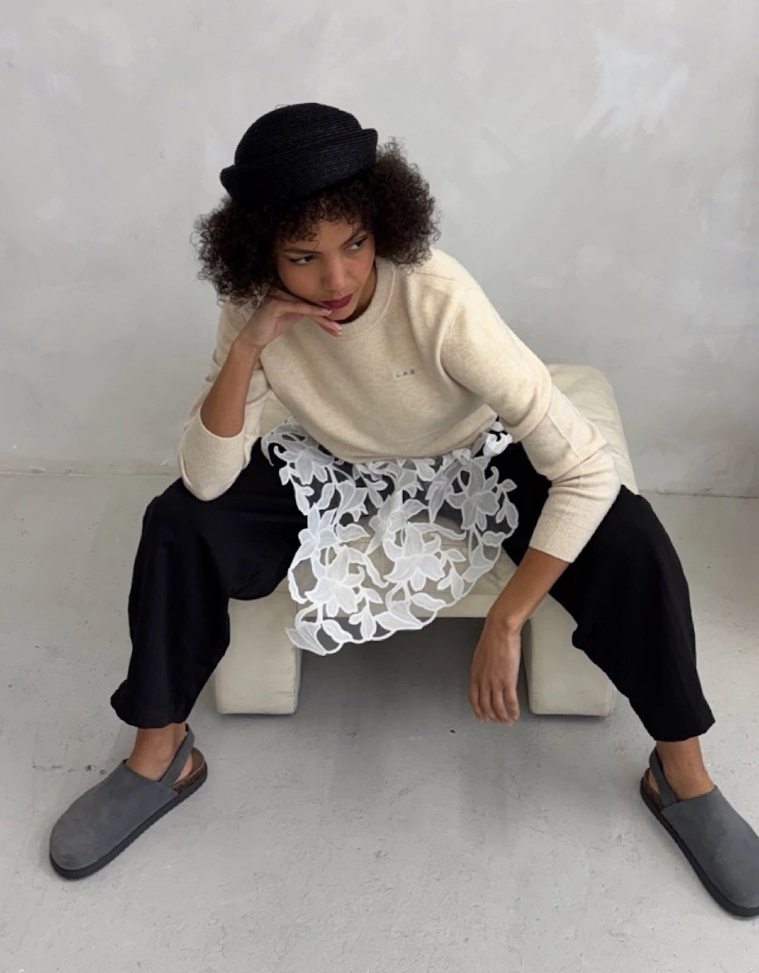 Black Straw Pillbox Hat