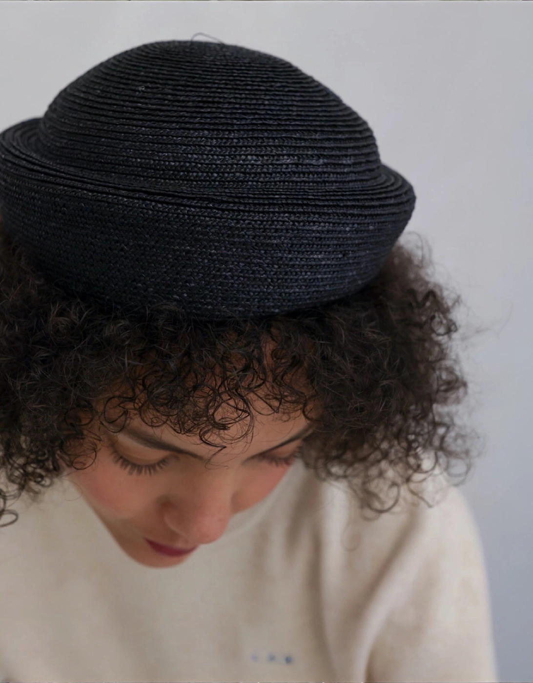 Black Straw Pillbox Hat