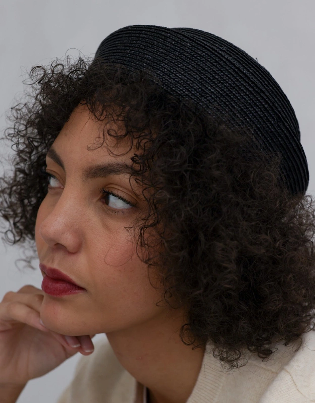 Black Straw Pillbox Hat